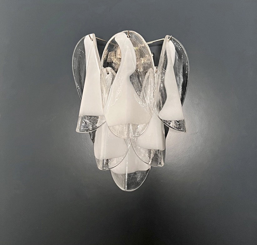 Murano Vegglampe | 12 Klare Hvite Rondiniglass | 1 par