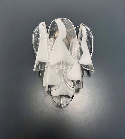 Murano Vegglampe | 12 Klare Hvite Rondiniglass | 1 par