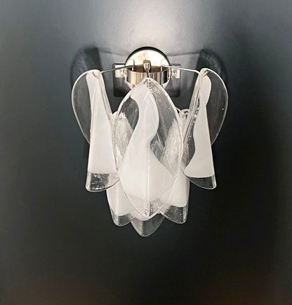 Murano Vegglampe | 12 Klare Hvite Rondiniglass | 1 par