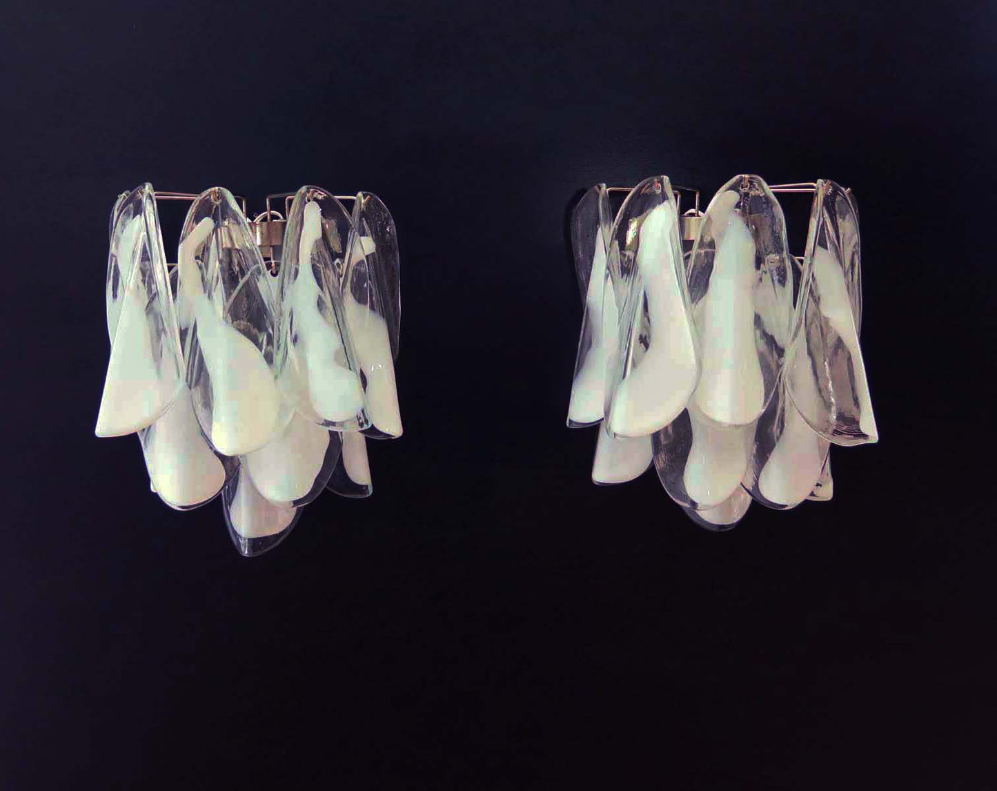 Murano Vegglampe | 20 Klare Hvite Rondiniglass | 1 par