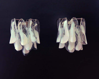 Murano Vegglampe | 20 Klare Hvite Rondiniglass | 1 par