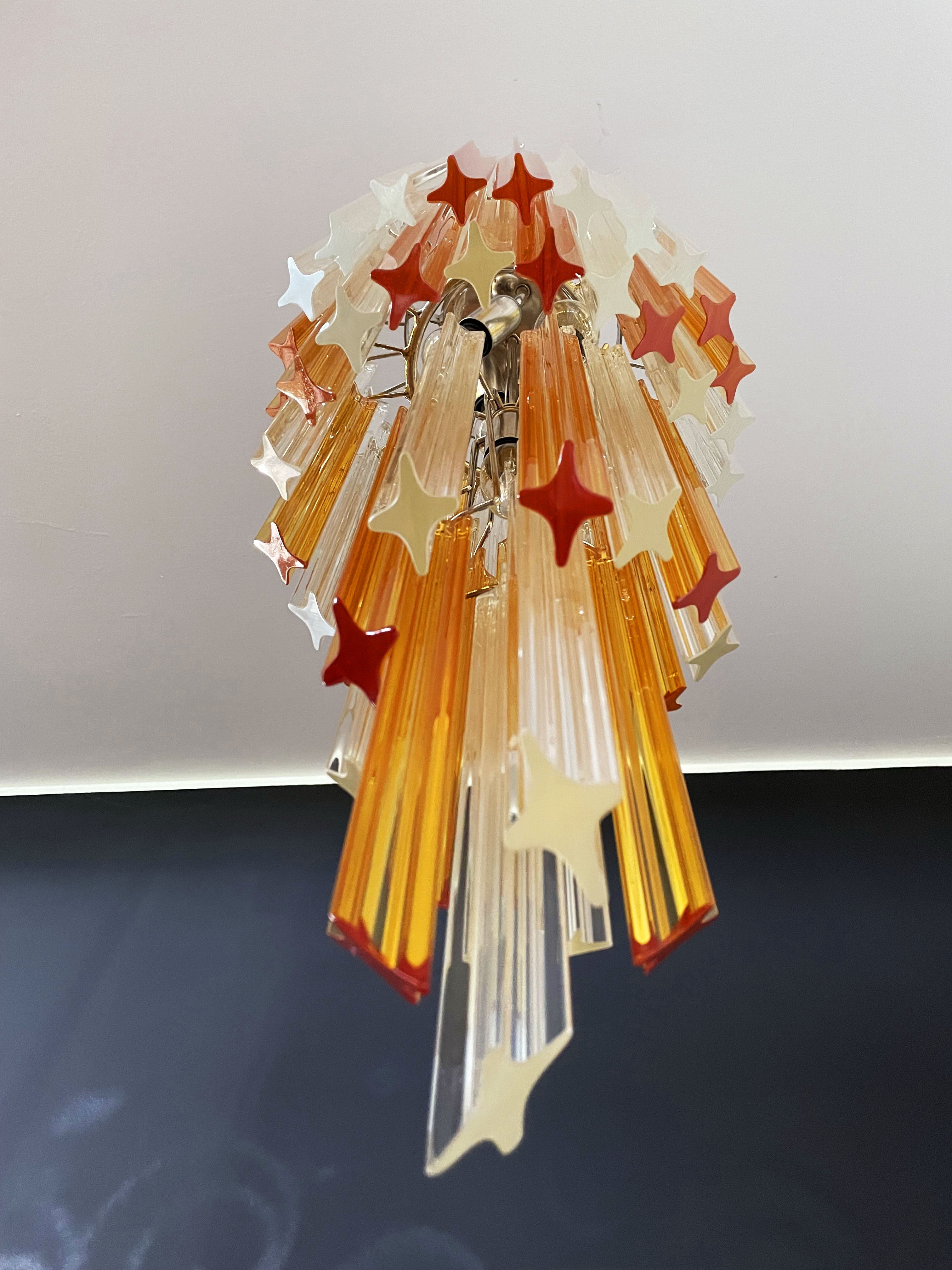 Murano Lysekrone – 54 Klare og Gule Prismeglass – detalj 1 – Murano Classics