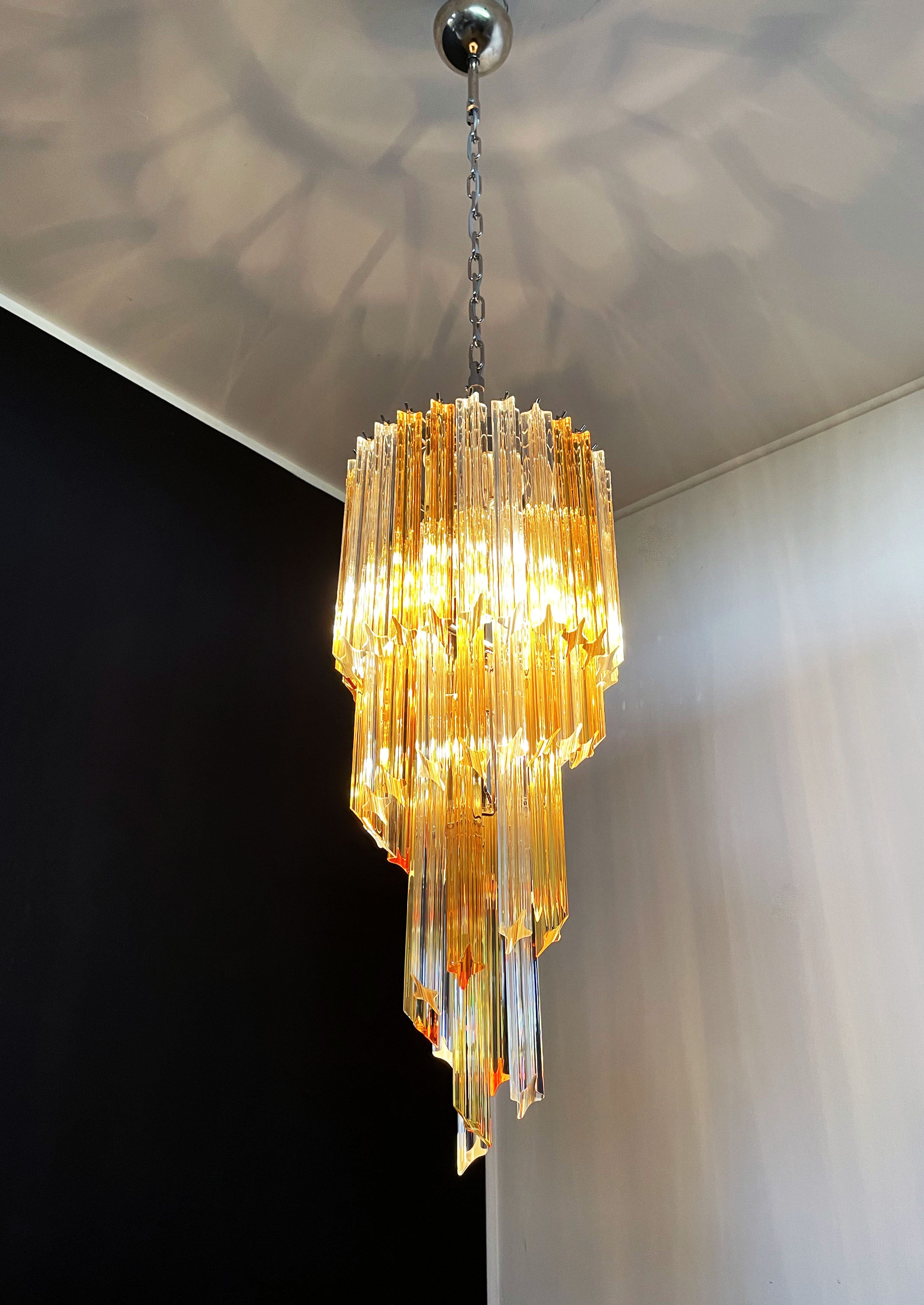 Murano Kronleuchter – 54 Klare und Gelbe Prismengläser – Detail 10 – Murano Classics