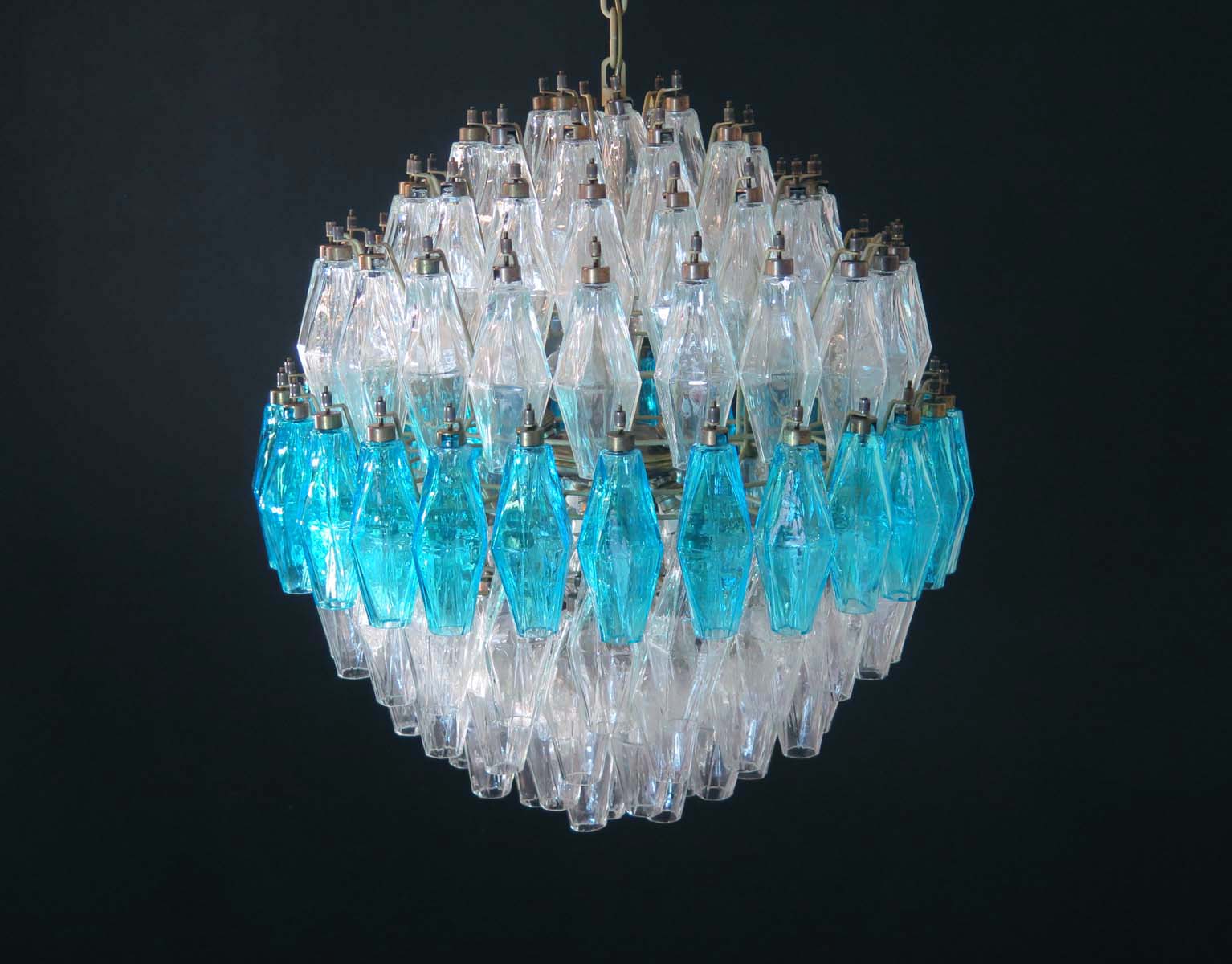 Murano Kronleuchter – 140 Klare und Blaue Poliedriglas-Elemente – Detail 9 – Murano Classics