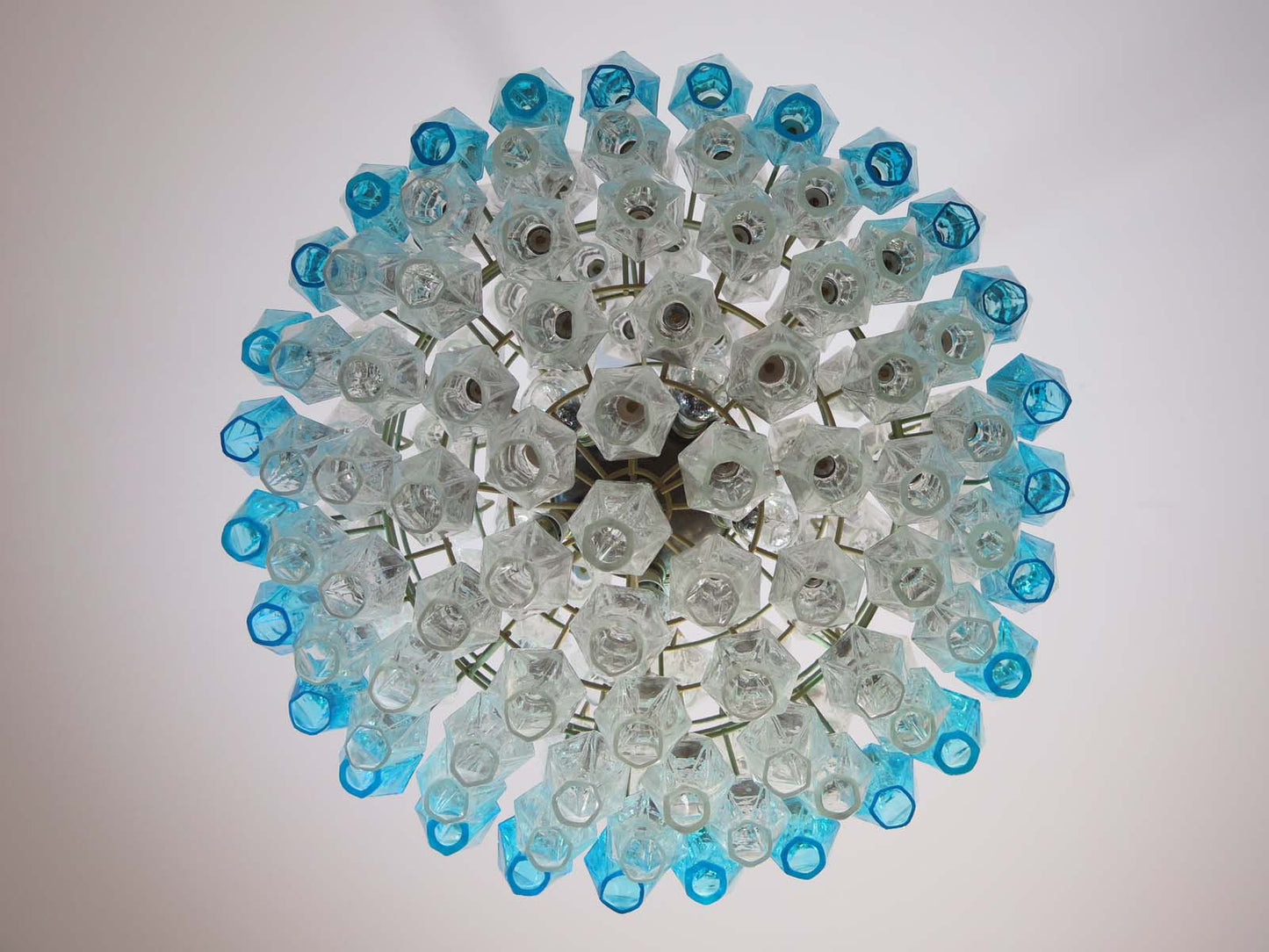 Murano Chandelier | 140 Clear and Blue Polyhedral Glass