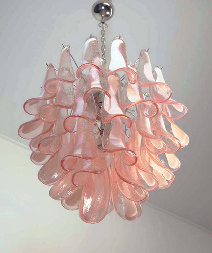 Murano Chandelier | 41 Pink cone leaf glass