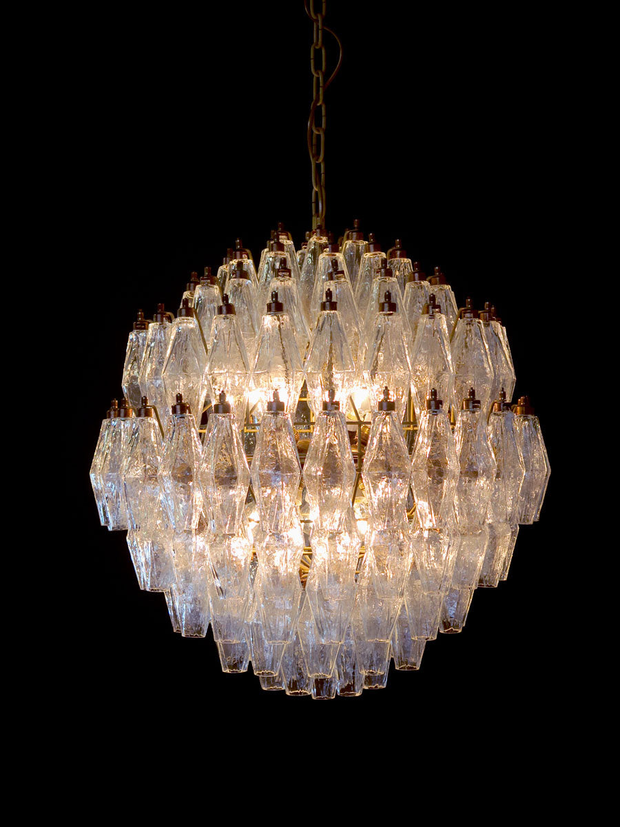 Lustre Murano – 140 Verres Poliedri Transparents – détail 3 – Murano Classics