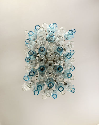 Murano Chandelier | 56 Clear and Blue Polyhedral Glass