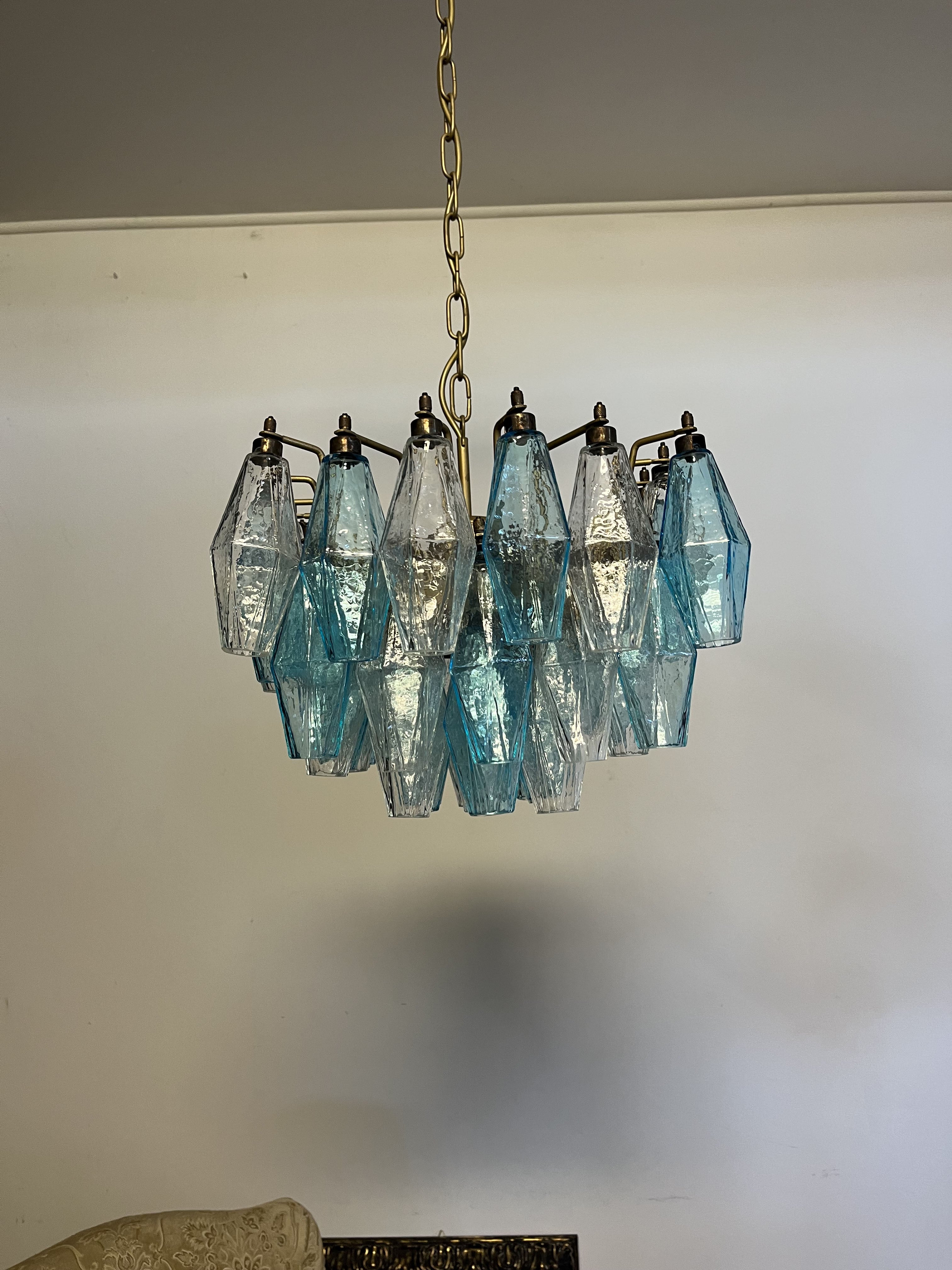 Murano Chandelier – 56 Clear and Blue Poliedri Glass – detail 7 – Murano Classics
