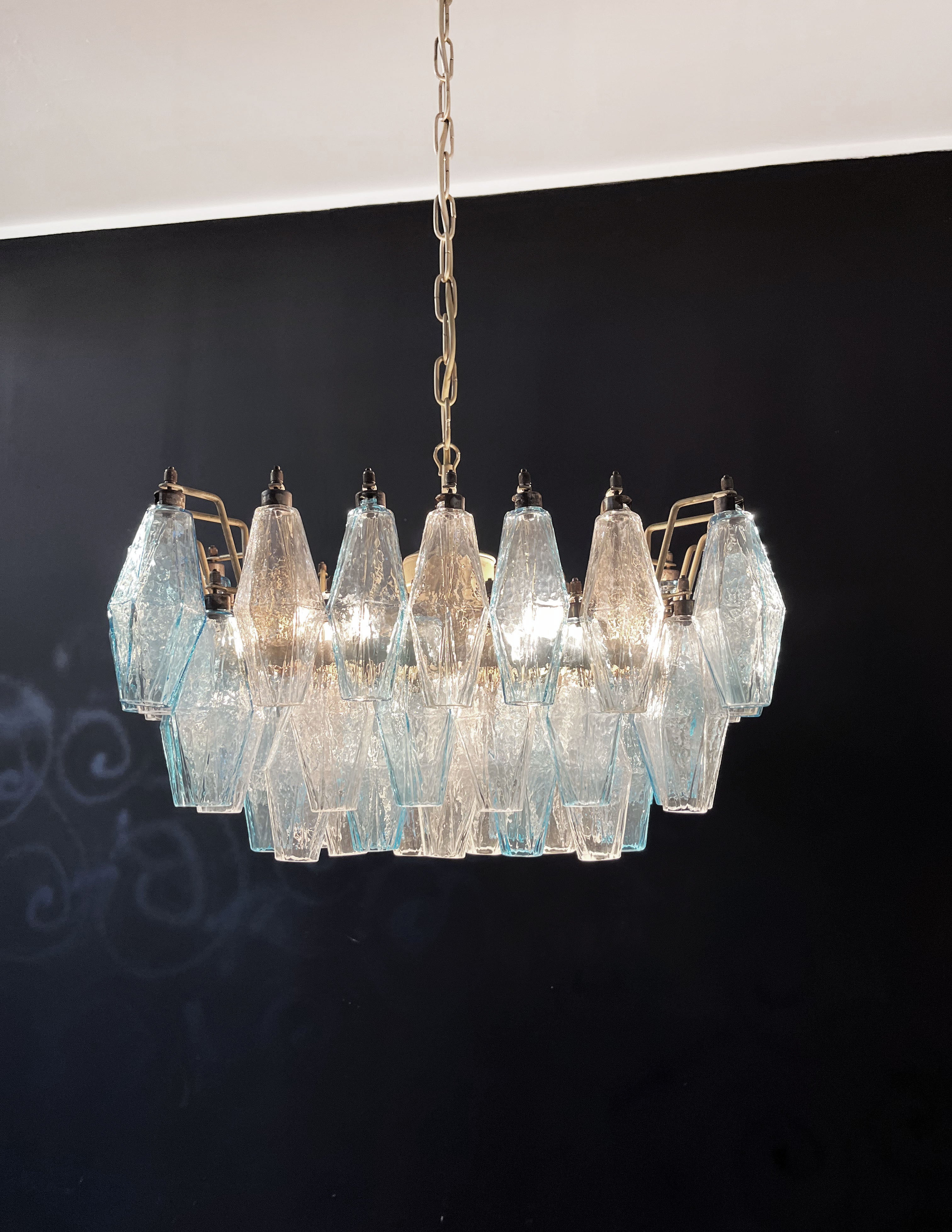 Murano Chandelier – 56 Clear and Blue Poliedri Glass – detail 5 – Murano Classics