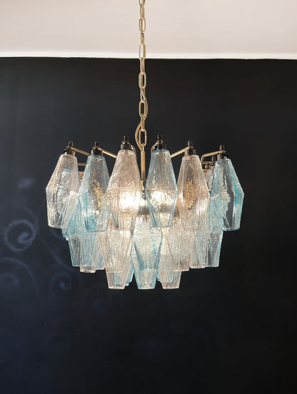 Murano Chandelier | 56 Clear and Blue Polyhedral Glass