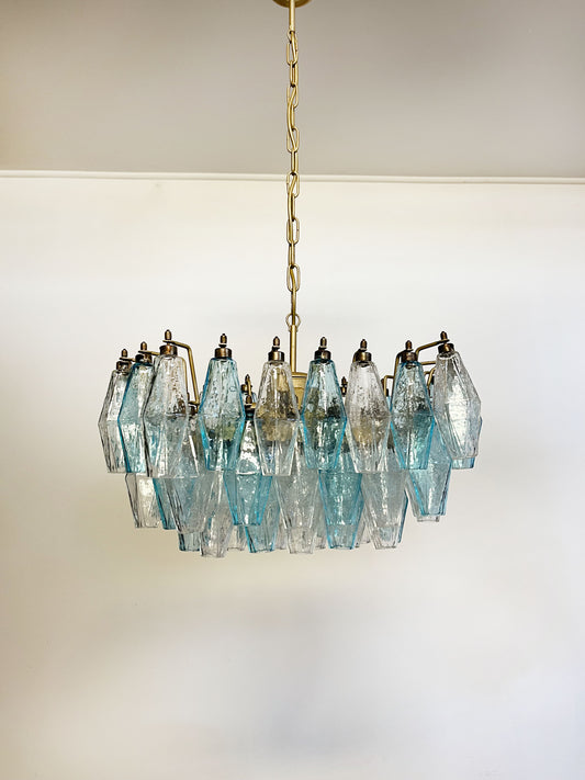 Murano Chandelier | 56 Clear and Blue Polyhedral Glass