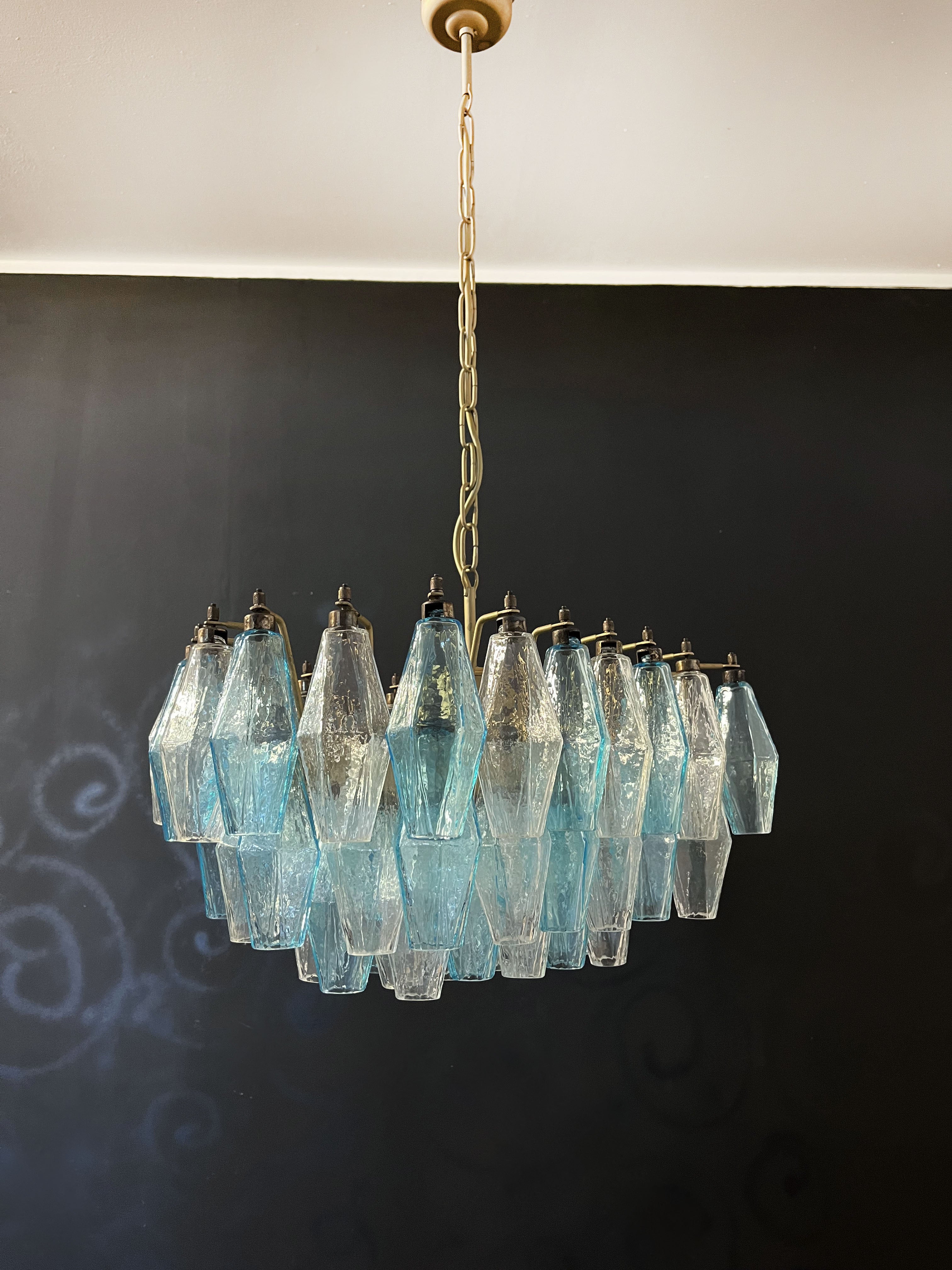 Murano Chandelier – 56 Clear and Blue Poliedri Glass – detail 9 – Murano Classics