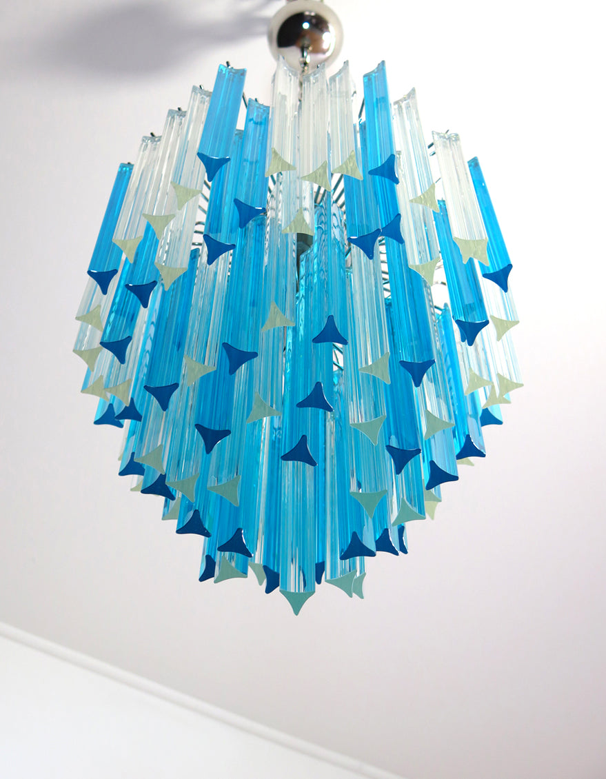 Lampadario Murano – 92 Vetri a Prismi Trasparenti e Blu – dettaglio 10 – Murano Classics