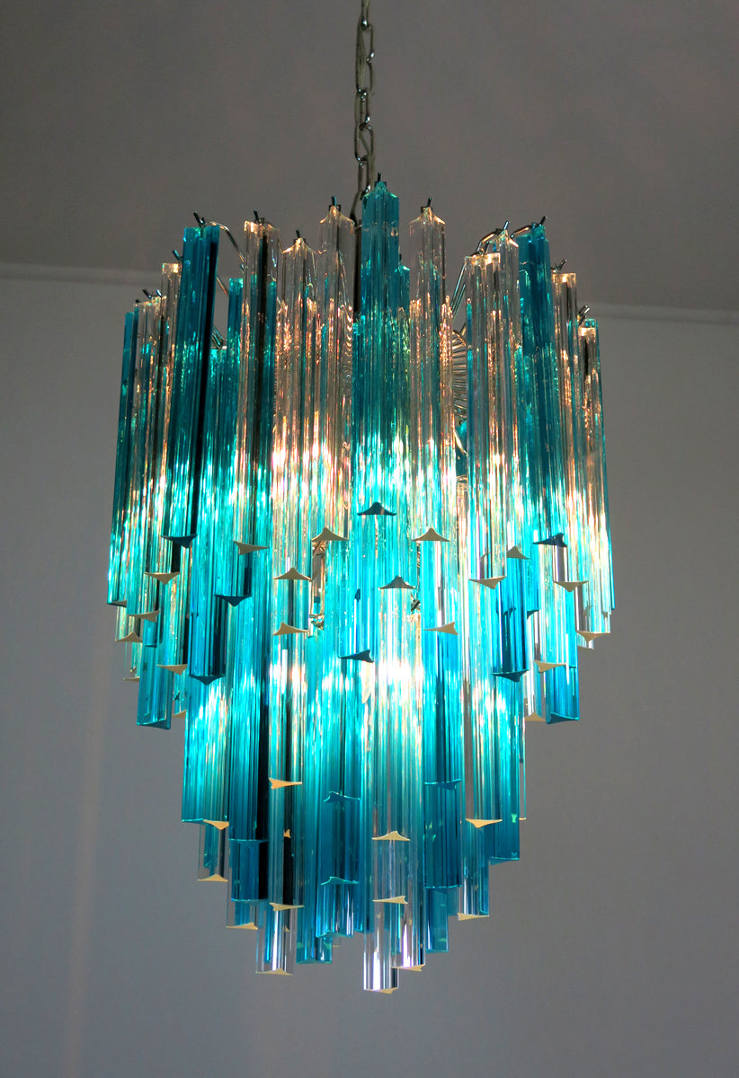 Lampadario Murano – 92 Vetri a Prismi Trasparenti e Blu – dettaglio 5 – Murano Classics