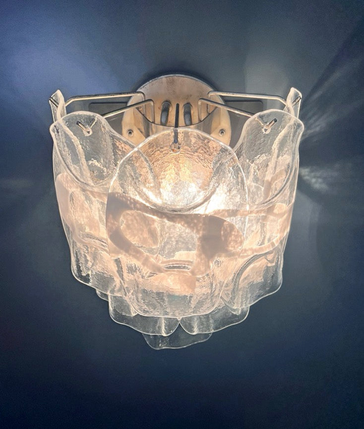 Murano Vegglampe | 10 Hvite Crostoliglass | 1 par