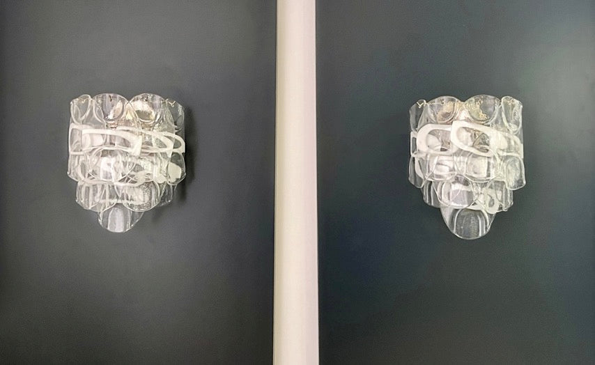 Murano Vegglampe | 10 Hvite Crostoliglass | 1 par