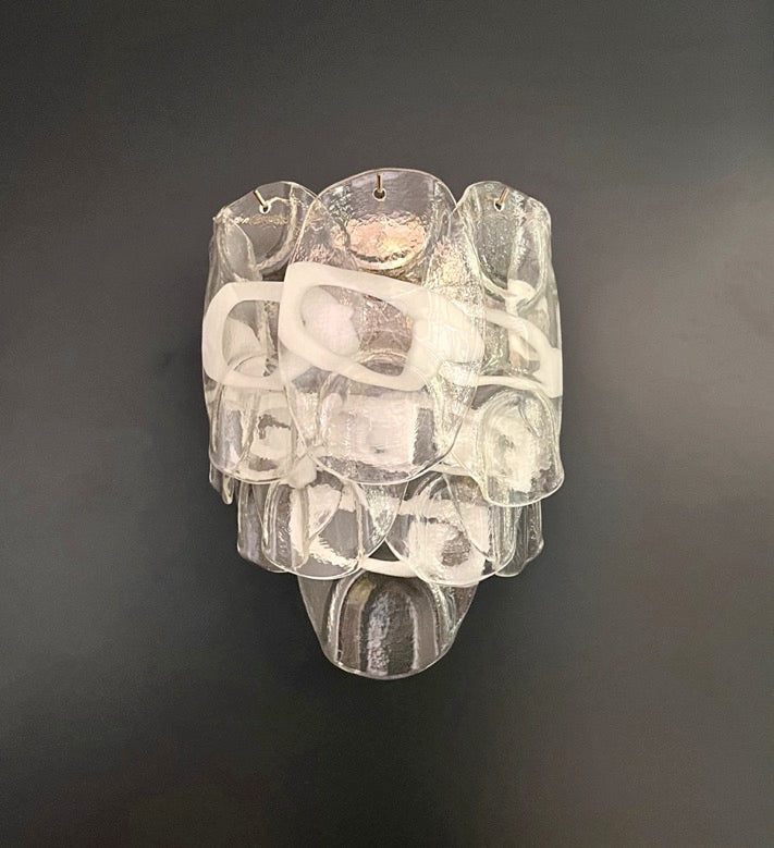 Murano Vegglampe | 10 Hvite Crostoliglass | 1 par