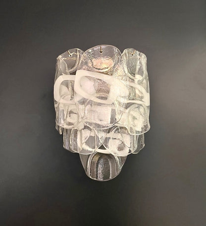 Murano Vegglampe | 10 Hvite Crostoliglass | 1 par