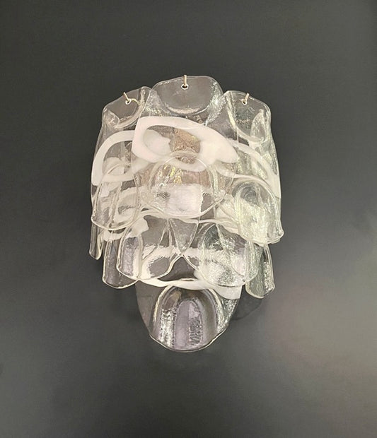 Murano Vegglampe | 10 Hvite Crostoliglass | 1 par