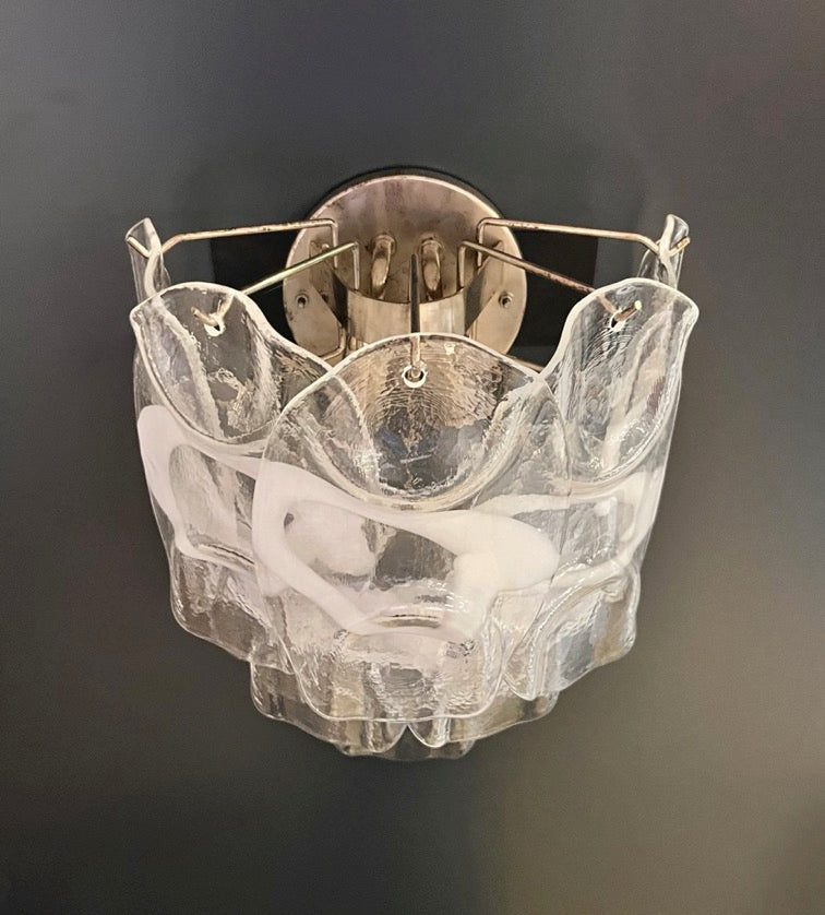 Murano Vegglampe | 10 Hvite Crostoliglass | 1 par