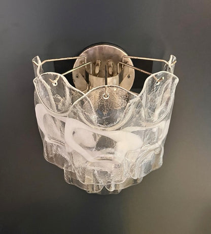 Murano Vegglampe | 10 Hvite Crostoliglass | 1 par