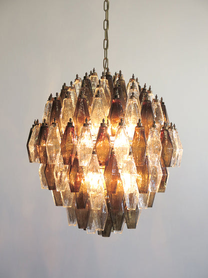 Murano Chandelier | 140 Clear and smoke colored Polyhedral glasses