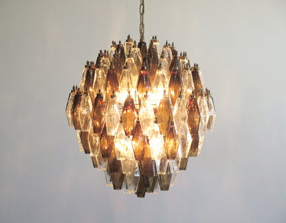 Murano Chandelier | 140 Clear and smoke colored Polyhedral glasses