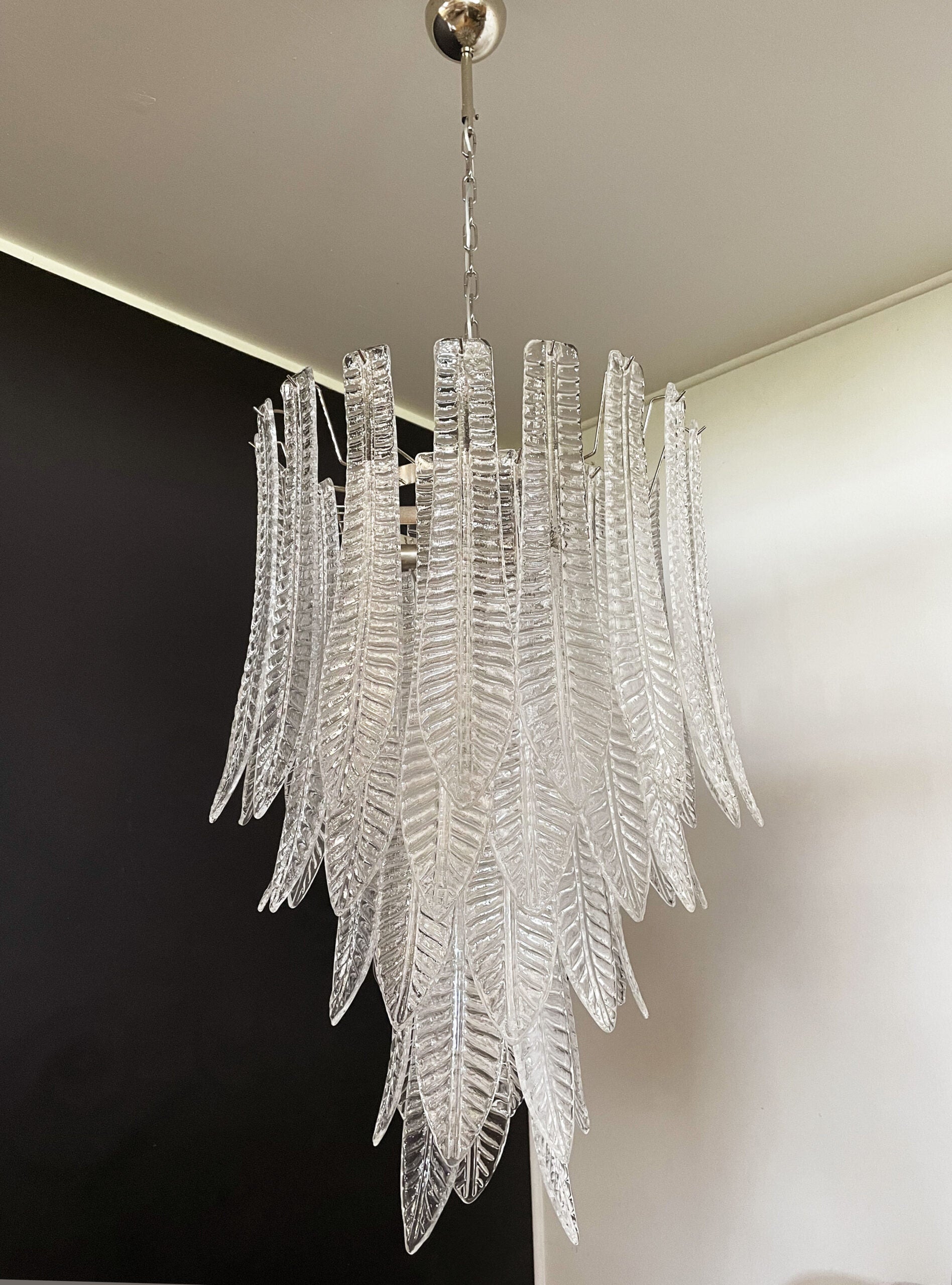 Murano Chandelier – 52 Clear Felci Glass – detail 3 – Murano Classics