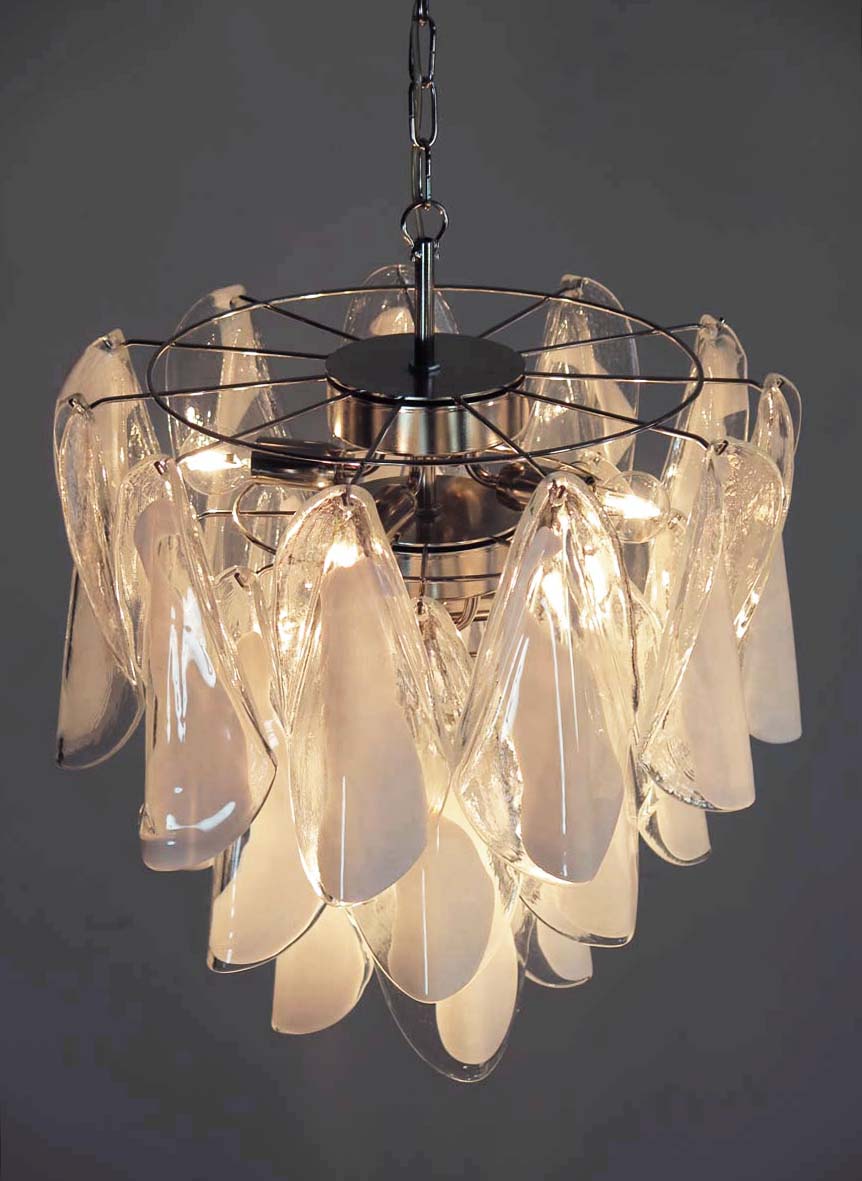 Murano Lysekrone – 24 Hvite Rondiniglass – detalj 4 – Murano Classics