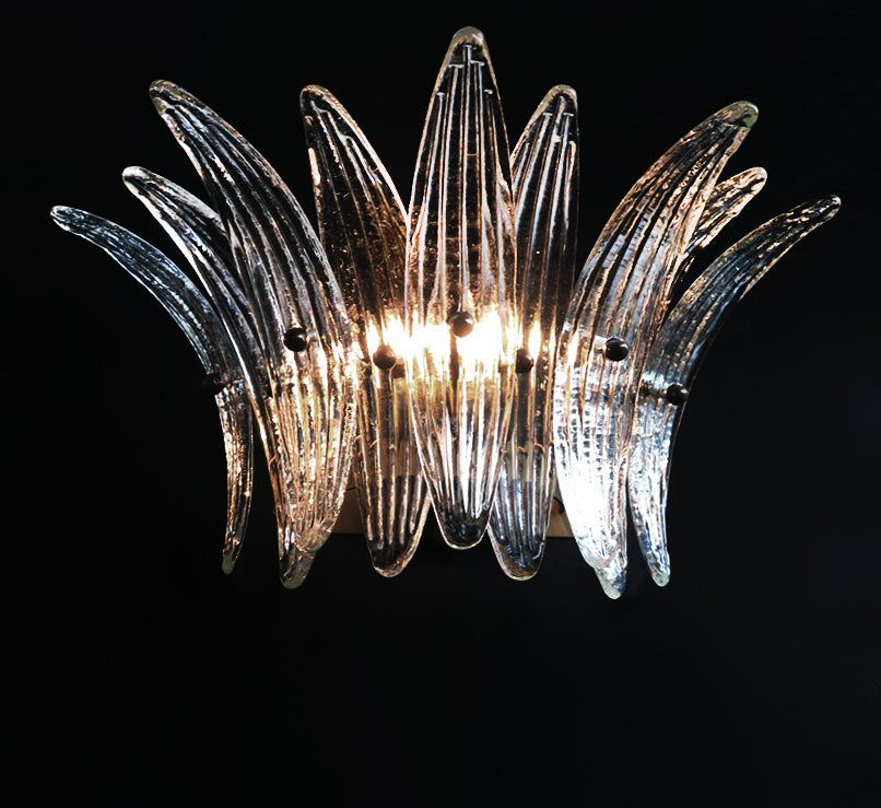 Murano Wall Lamp – 9 Clear Palmette Glass – Set of 2 – detail 1 – Murano Classics