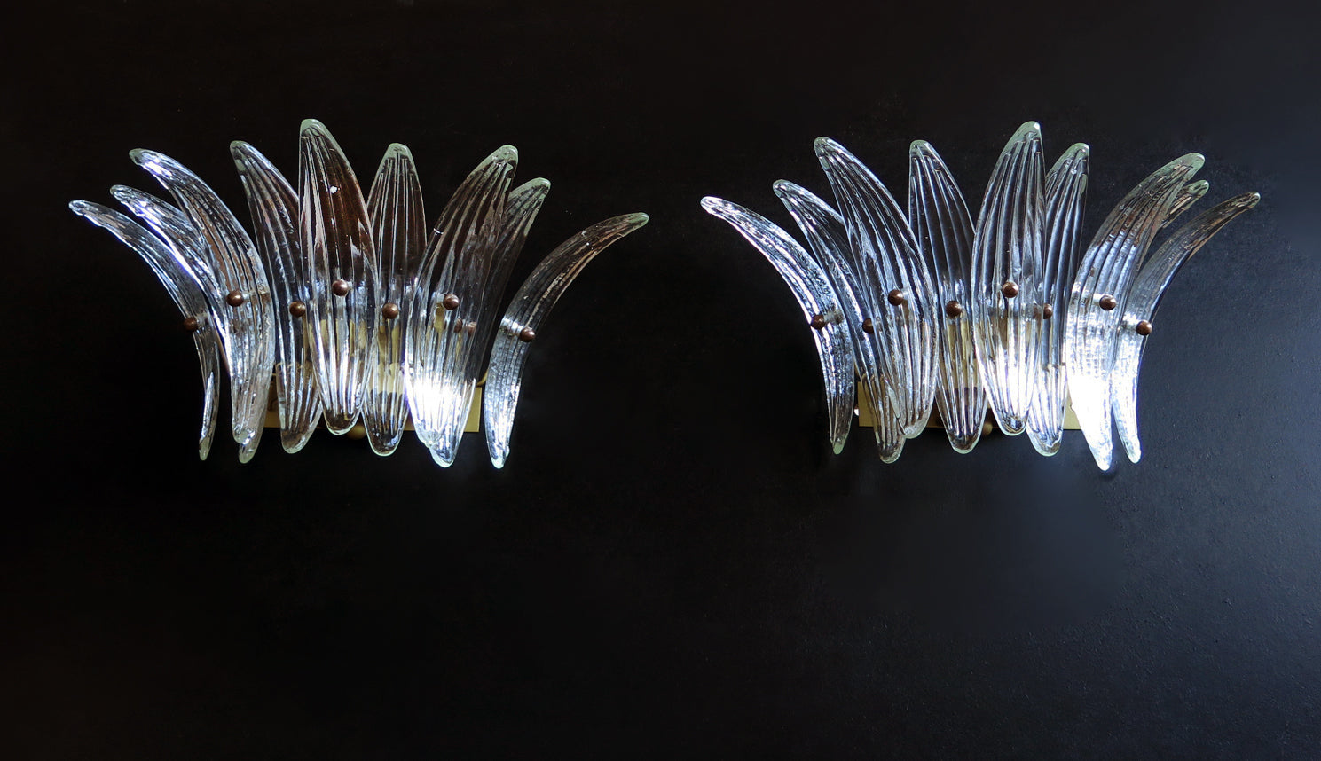 Murano Wall Lamp – 9 Clear Palmette Glass – Set of 2 – detail 5 – Murano Classics