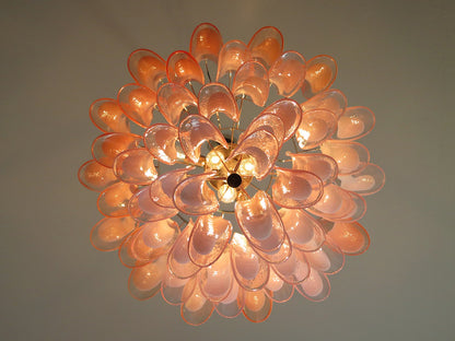 Murano Chandelier | 53 Pink cone leaf glass