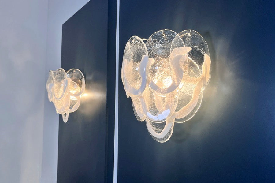 Murano Vegglampe | 10 Klare Konglebladglass | 1 par