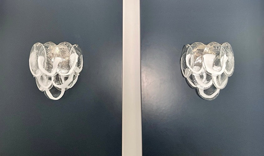 Murano Vegglampe | 10 Klare Konglebladglass | 1 par