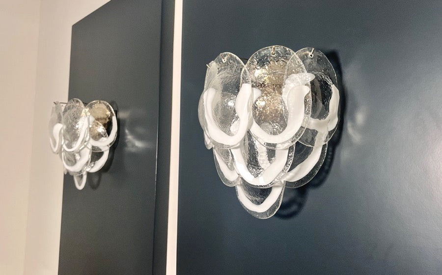 Murano Vegglampe | 10 Klare Konglebladglass | 1 par