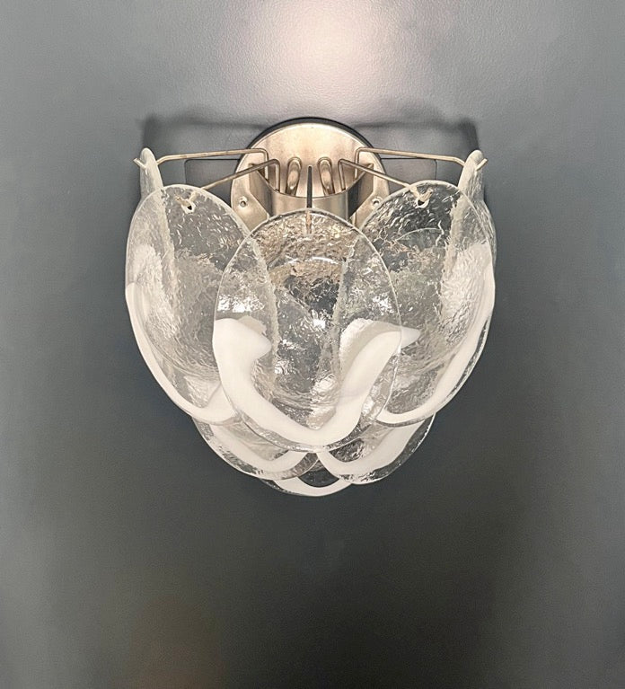 Murano Vegglampe | 10 Klare Konglebladglass | 1 par