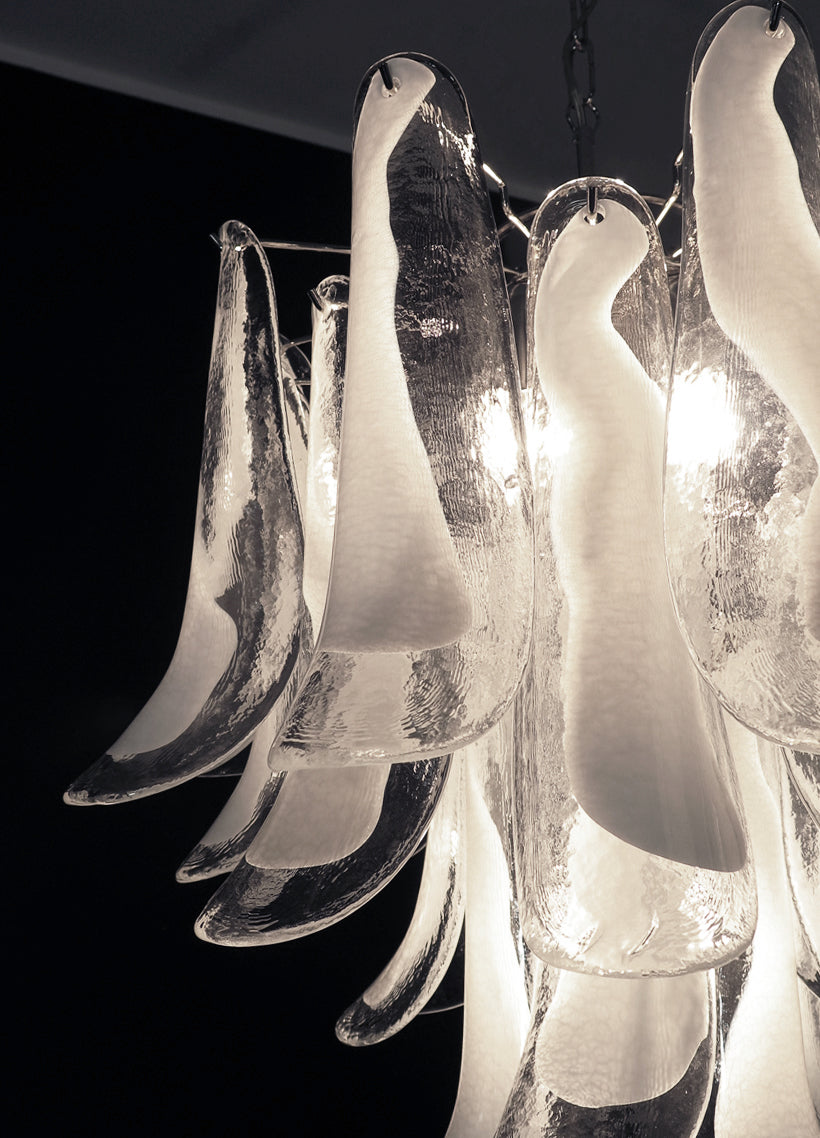 Murano Chandelier | 26 Clear cone leaf glasses