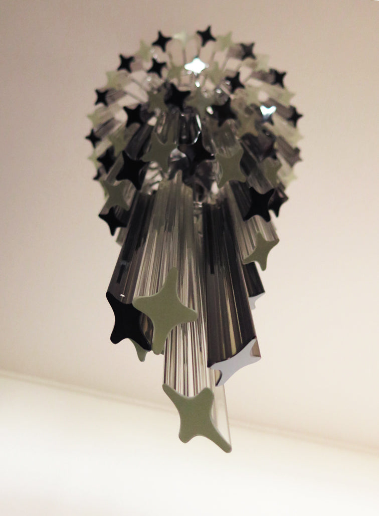 Lampadario Murano – 86 Vetri a Prismi Trasparenti e Affumicati – dettaglio 5 – Murano Classics