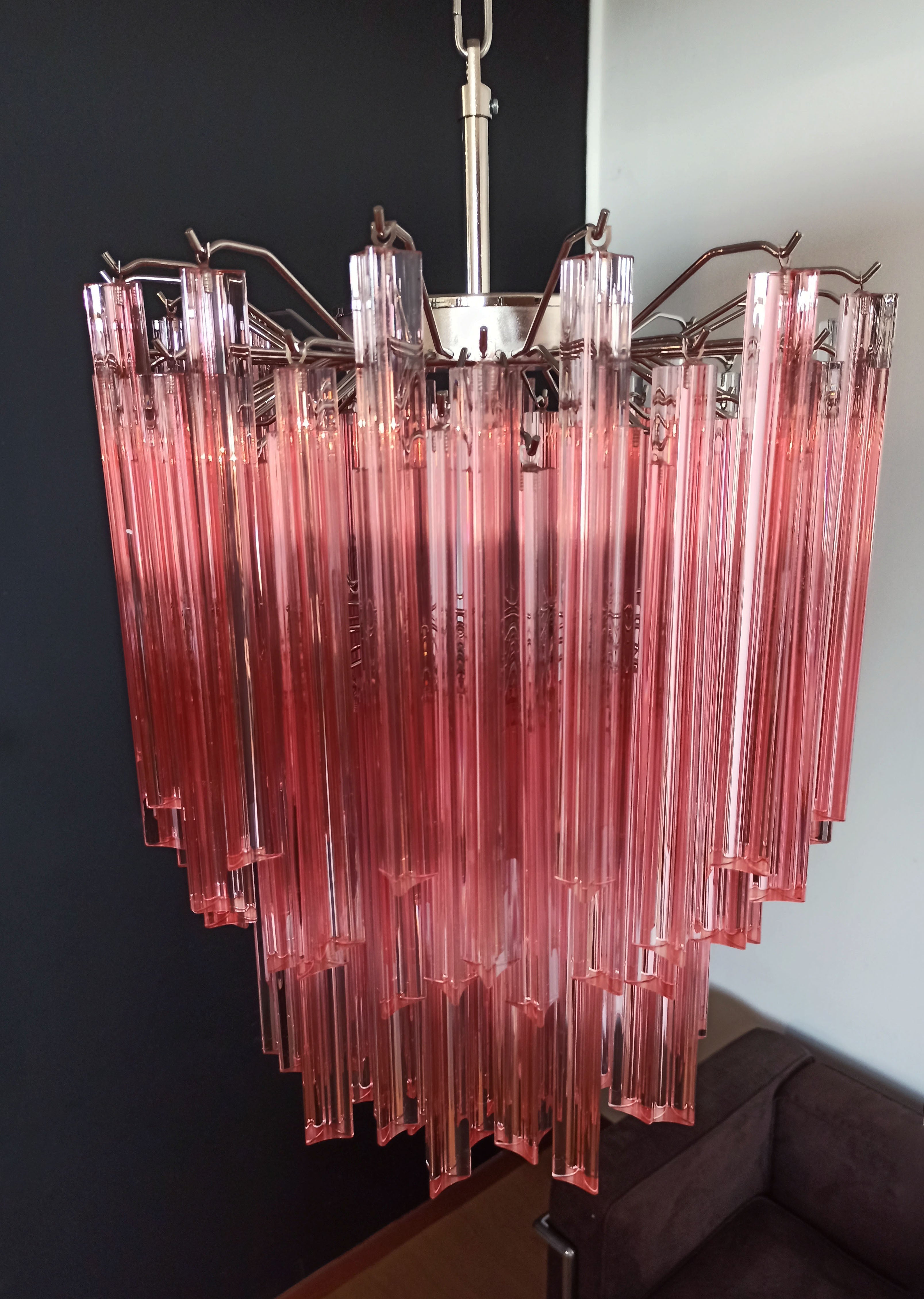 Murano Chandelier – 107 Pink Prism Glass – detail 2 – Murano Classics