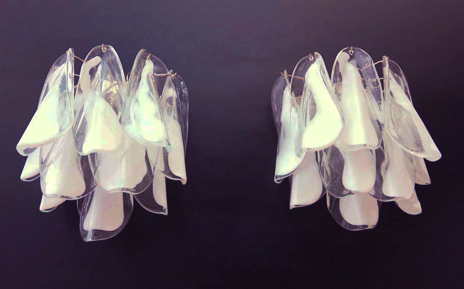 Murano Vegglampe | 20 Klare Hvite Rondiniglass | 1 par