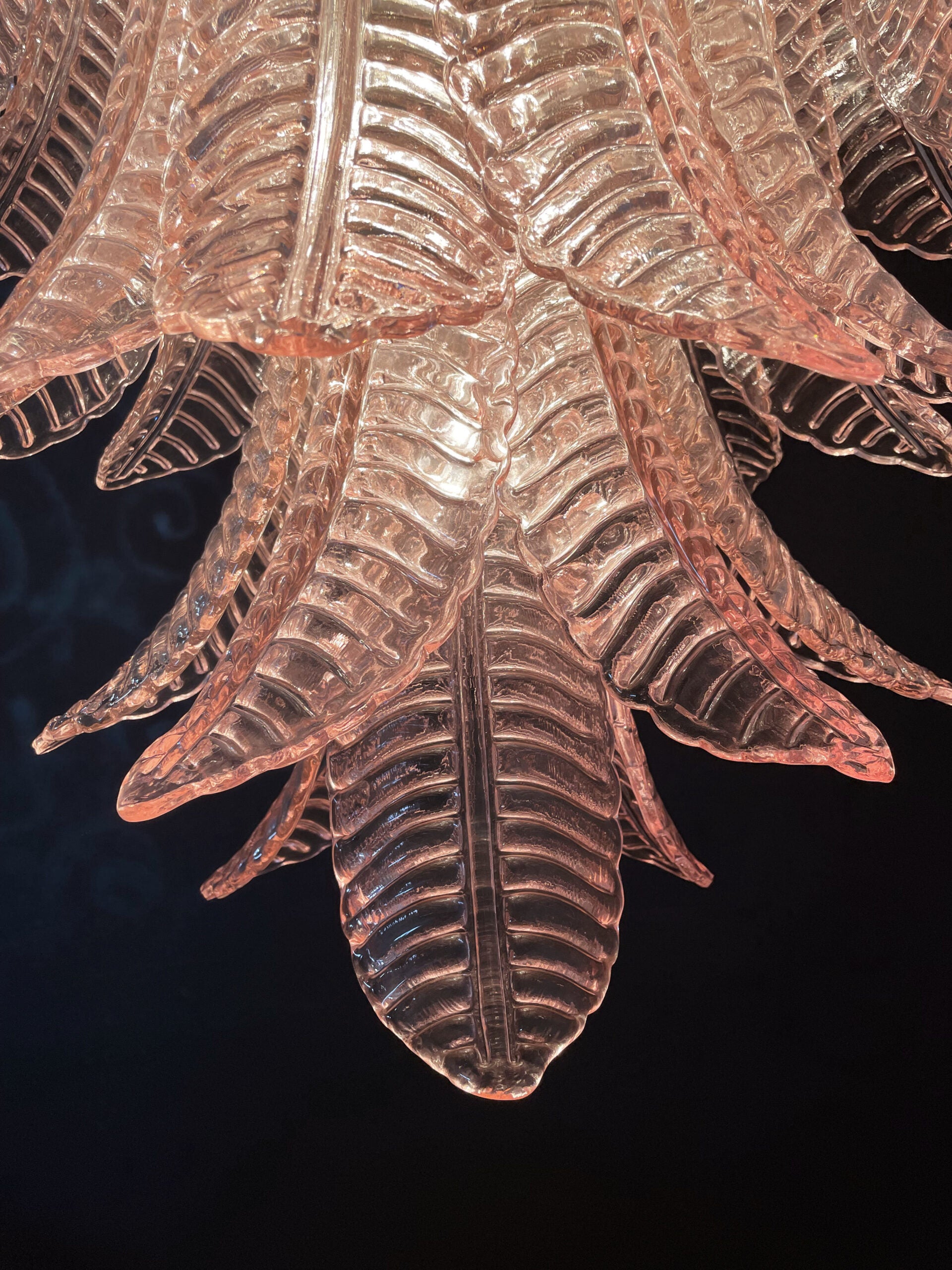 Murano Chandelier – 75 Pink Felci Glass – detail 4 – Murano Classics