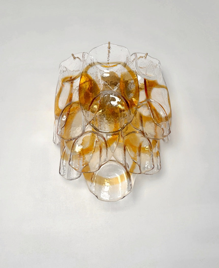 Murano Vegglampe | 10 Hvite Crostoliglass | 1 par