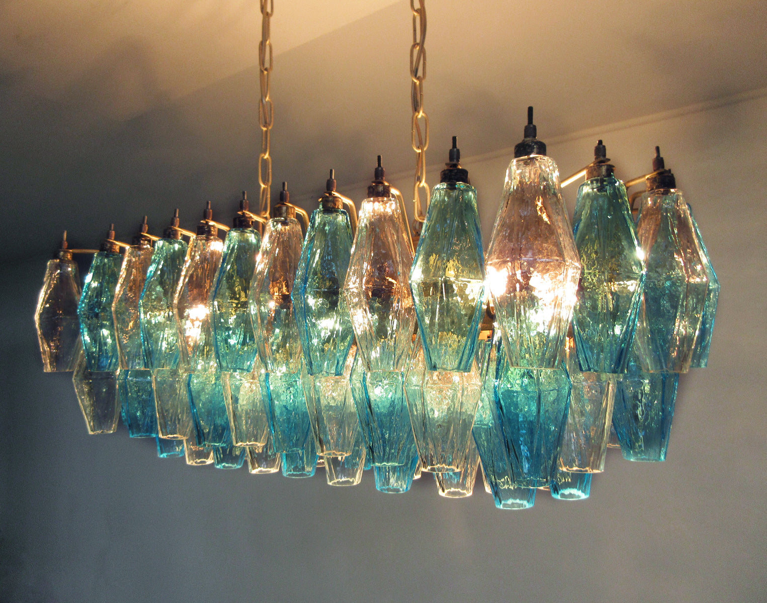 Murano Kroonluchter – 84 Heldere en Blauwe Poliedriglazen – detail 5 – Murano Classics