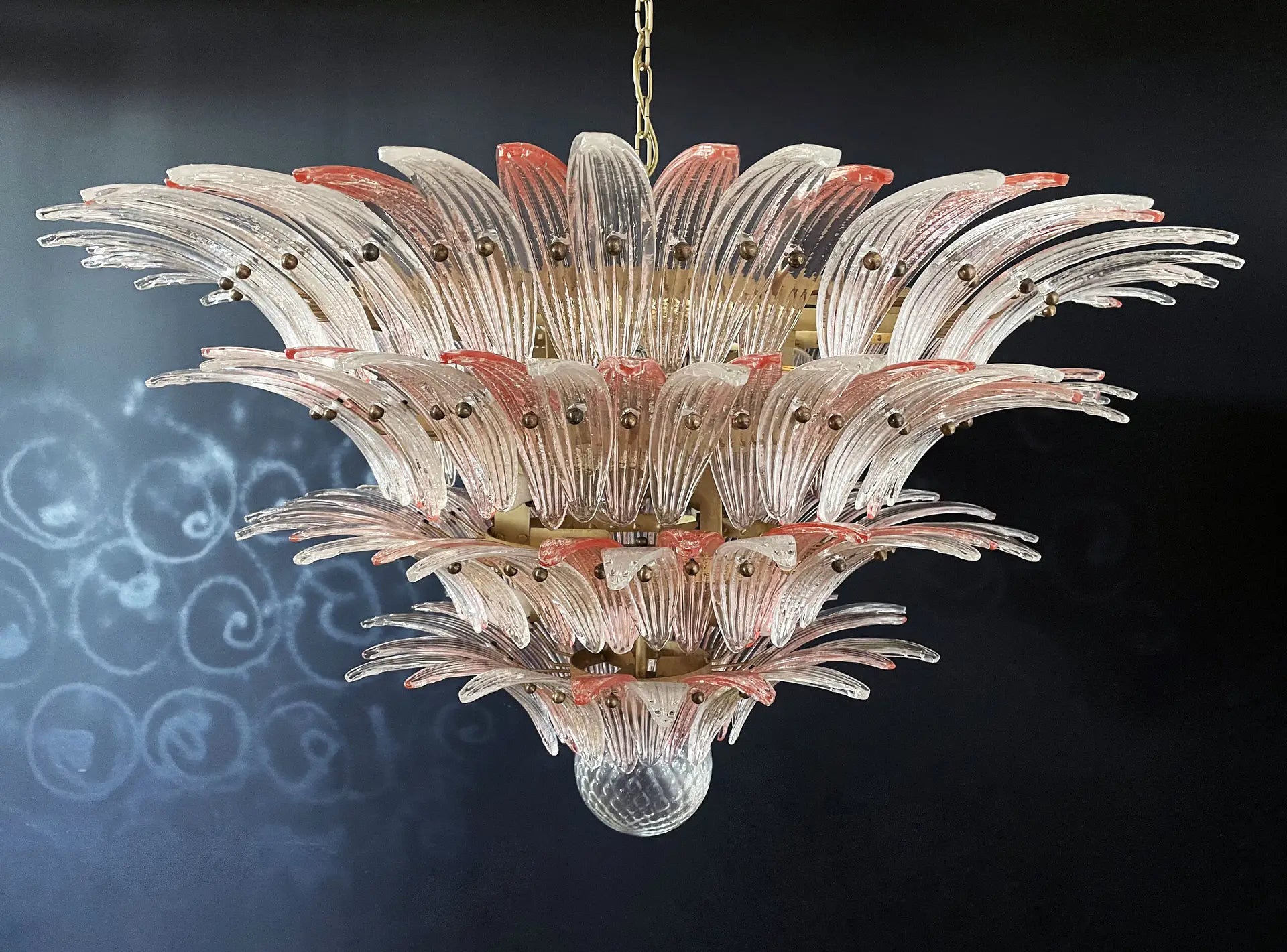 Murano Kroonluchter | 163 Heldere en Roze Palmetteglas Elementen