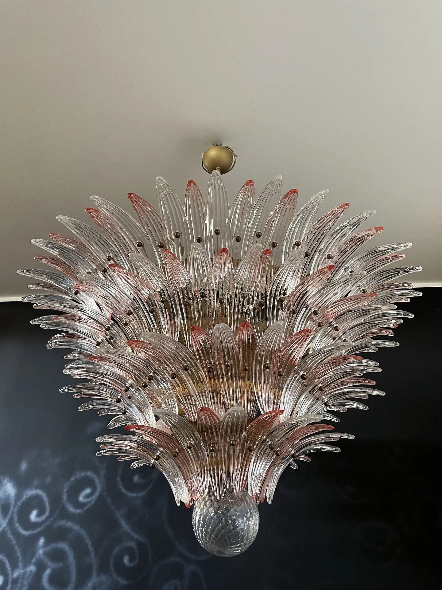 Murano Kroonluchter – 163 Heldere en Roze Palmetteglas Elementen – detail 2 – Murano Classics