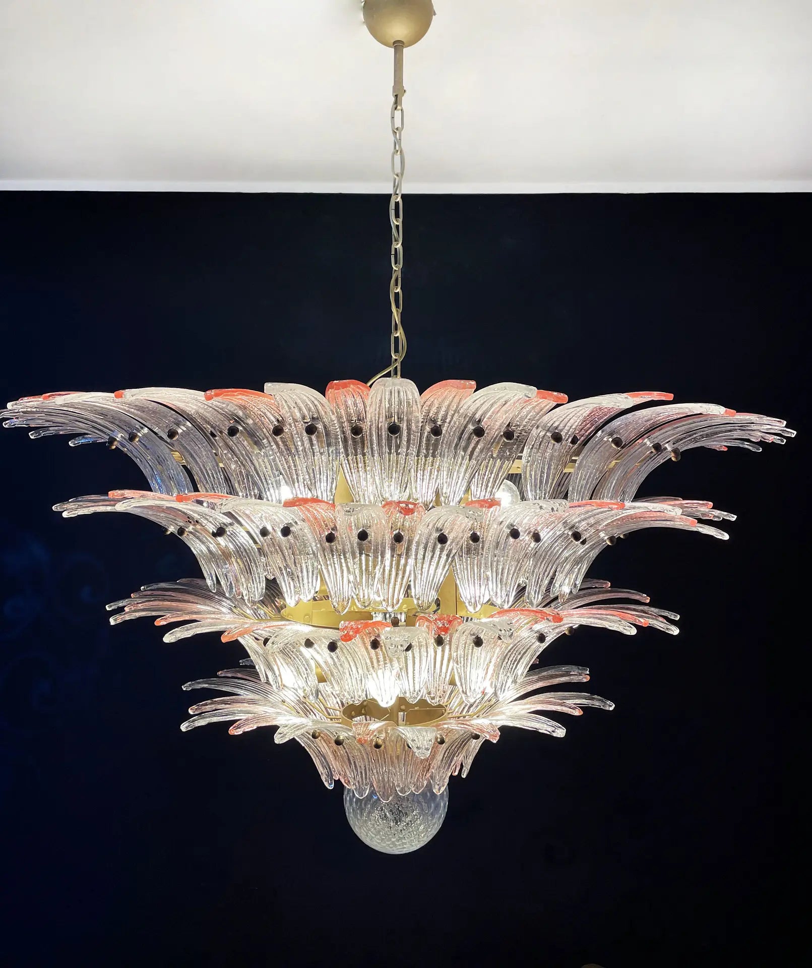 Murano Kroonluchter – 163 Heldere en Roze Palmetteglas Elementen – detail 7 – Murano Classics