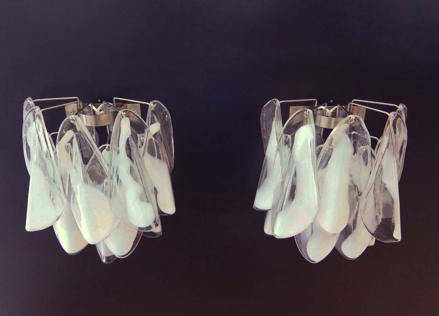 Murano Vegglampe | 20 Klare Hvite Rondiniglass | 1 par