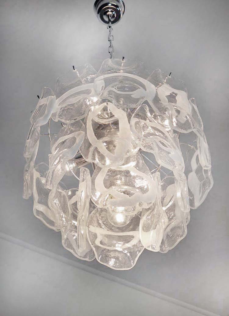 Murano Chandelier – 23 Clear White Crostoli Glass – detail 5 – Murano Classics