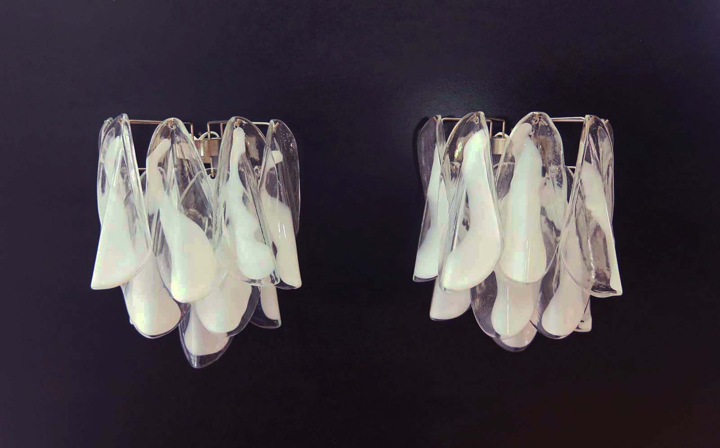 Murano Vegglampe | 20 Klare Hvite Rondiniglass | 1 par